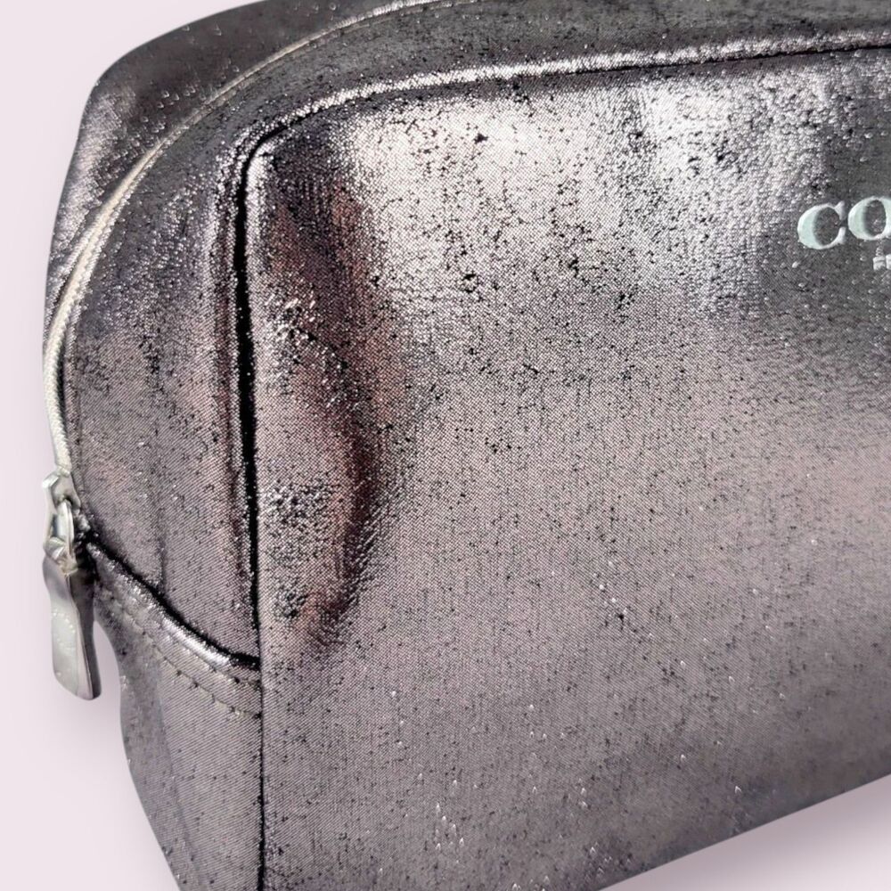 Travel-Ready Coach Fragrance PinkSilver Shimmer Toiletry Cosmetic Bag Pouch Case - Picture 10 of 12
